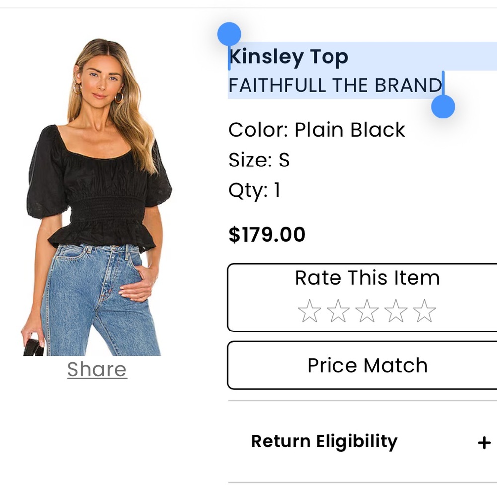 Faithfull the Brand Black Puff Sleeve Blouse
